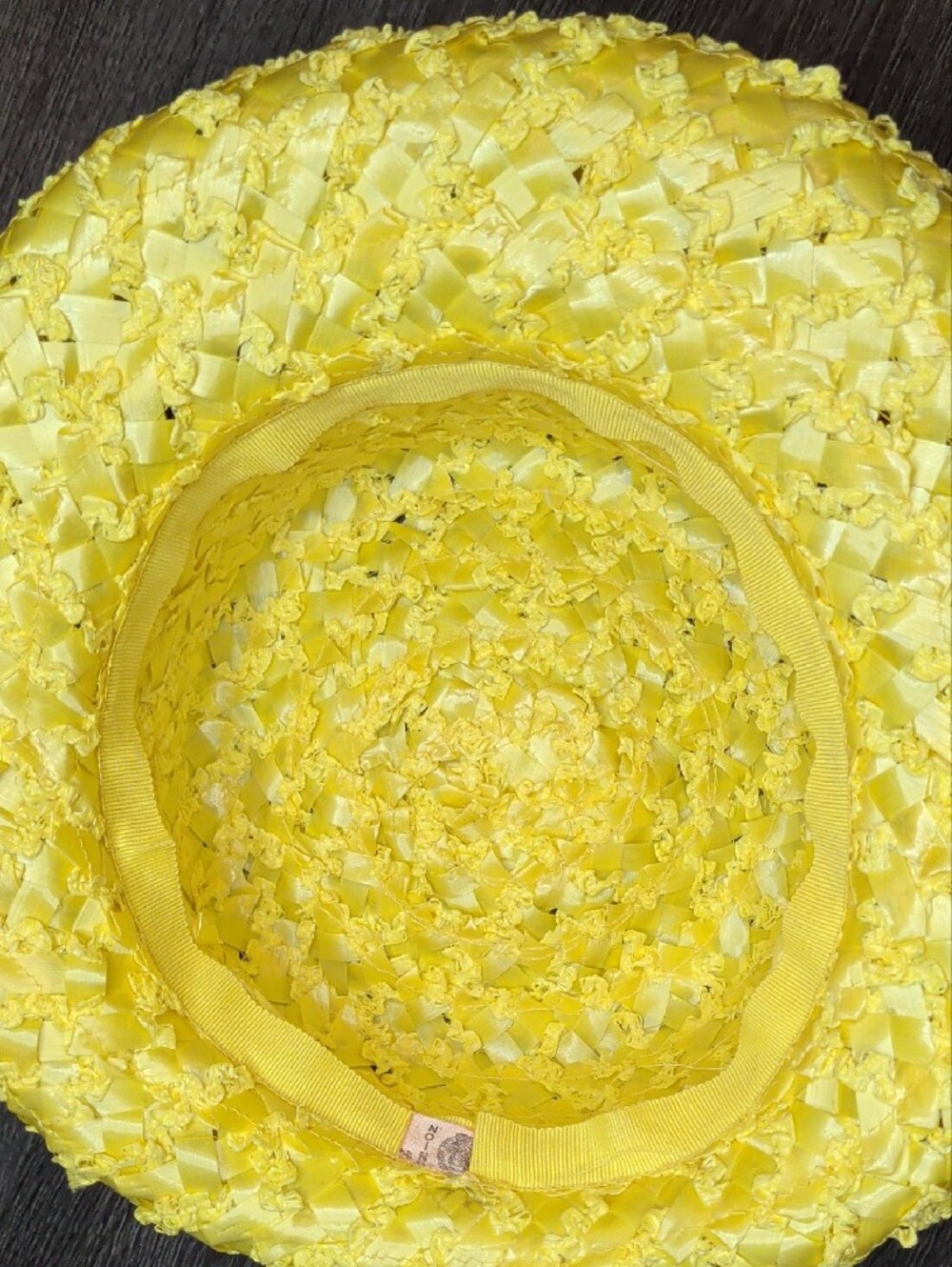 Vintage 50s Yellow Woven Straw Hat Grosgrain Ribbon Union Made SZ 21" - Picture 8 of 11